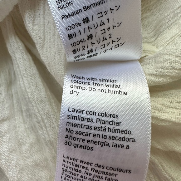 TopShop Boho Crochet Overlay Romper Cream Crinkly Gauze Spaghetti Straps Size 12 - Picture 13 of 16